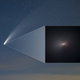 NEOWISE comet as seen from the ground on July 18, and the new close-up image, inset, taken by Hubble on August 8.
